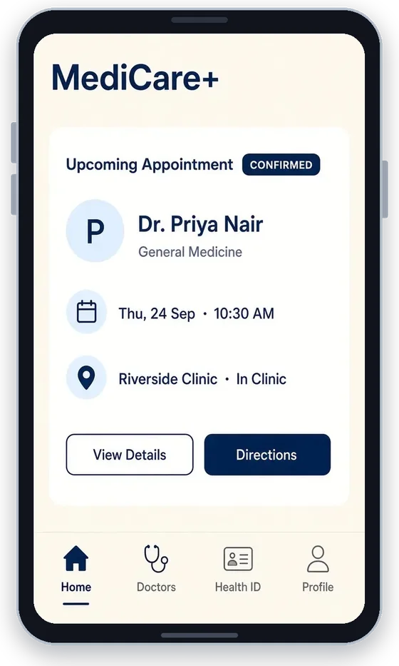 SquareML Care — Upcoming appointment screen