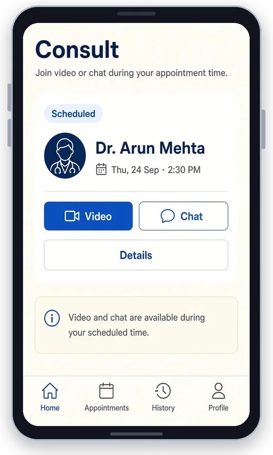 SquareML Care — Online consult screen