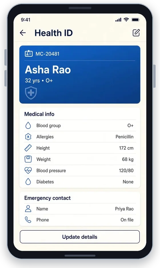 SquareML Care — Health ID screen