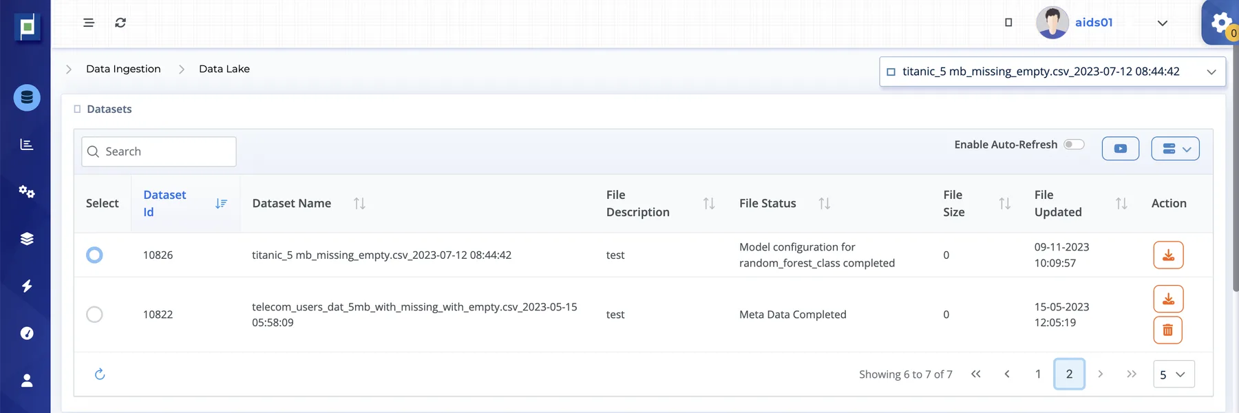 SquareML platform — Ingest screen