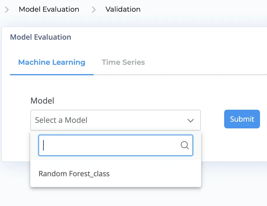 SquareML platform — Model screen